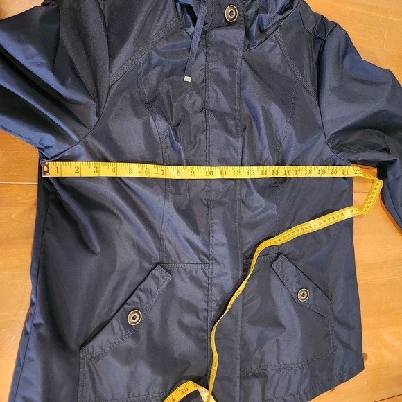 Susan Graver Rain Jacket Coat Womens Large Navy Blue Nautical Zip Hood Outdoor - Picture 8 of 14